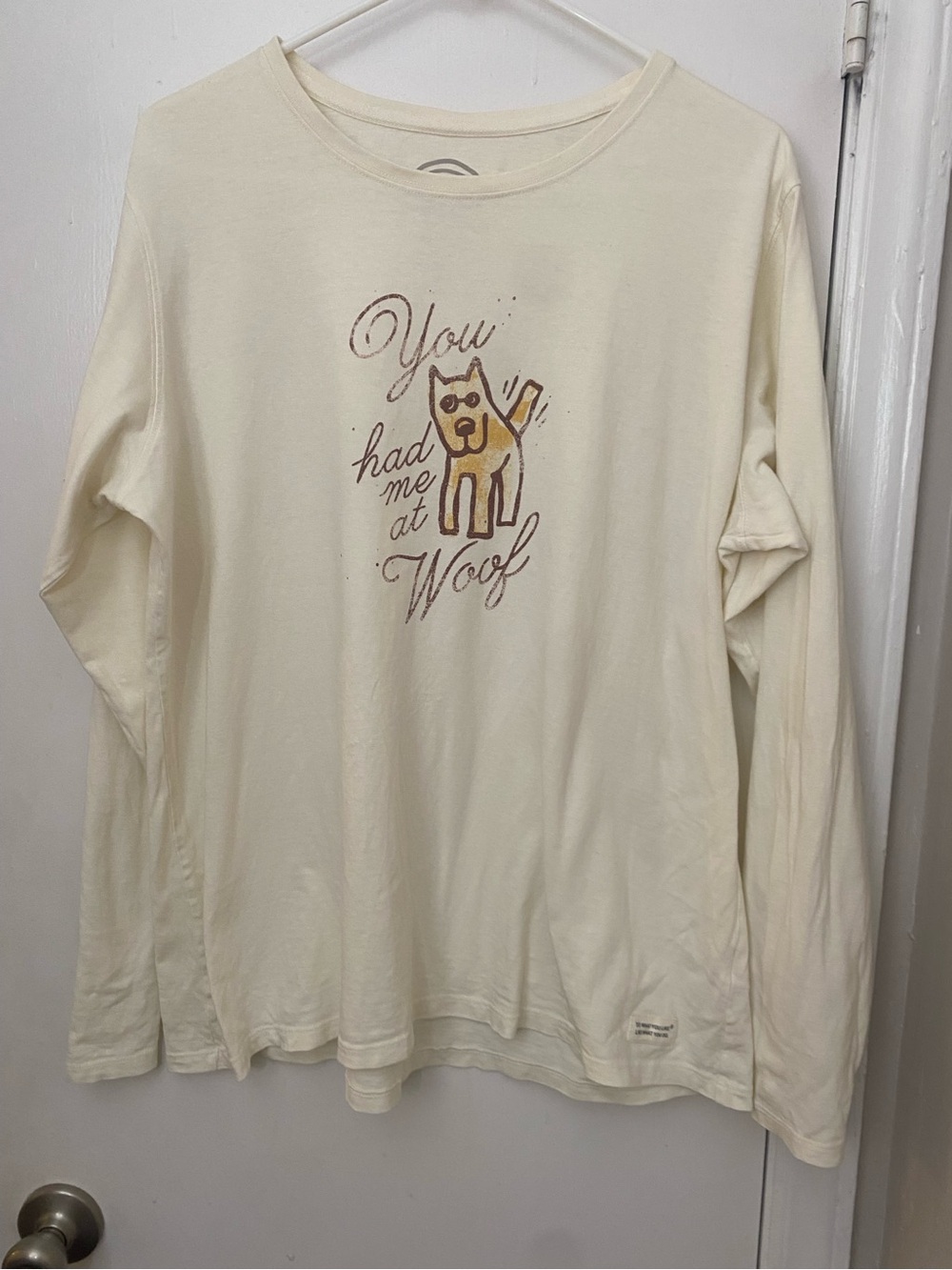 Life Is Good Women’s Long Sleeve Graphic T-Shirt – “You Had Me at Woof”